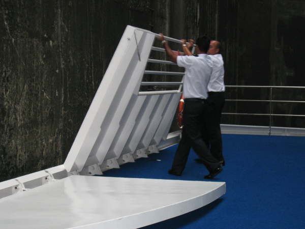 Reducing the height of the boat in readiness for Lock 2