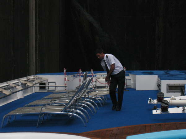 Reducing the height of the boat in readiness for Lock 2
