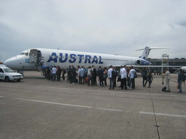 Queuing to board the plane from BA to El Calafate