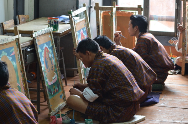 Learning the traditional skills at the Crafts School in Thimphu