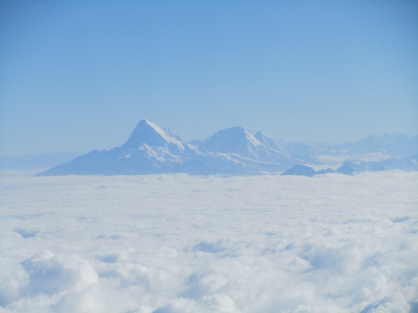 Himalayan peaks seen from the flight from Delhi to Bhutan