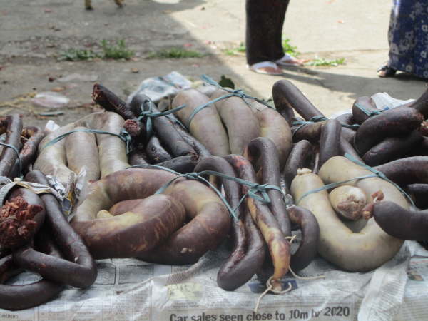 Market at Paro - unidentified but possibly sausages stuffed into intestines