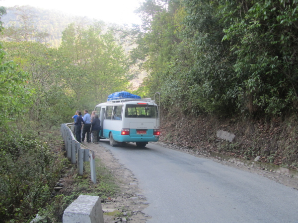 Stopping the bus on a blind corner, as done every day