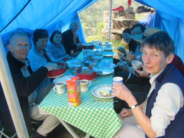 The mess tent at breakfast time