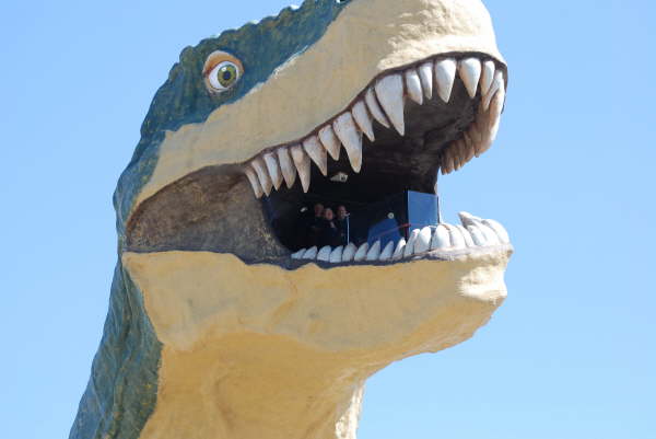 Downtown Drumheller - the biggest dinosaur in the world