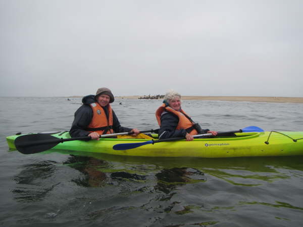 Andrew and Suzy kayaking with Cape Fur Seals at Pelican Point