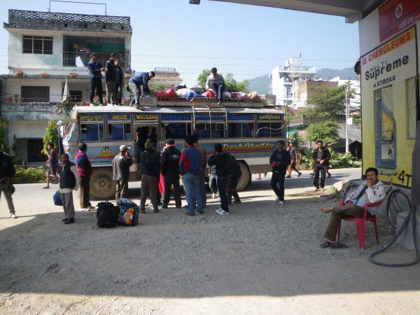Filling a bus up in Nepal