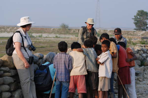 Looking at a Stick Insect at Kosi Tappu
