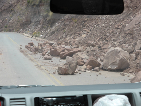 Typical rockfall on the road in the mountains