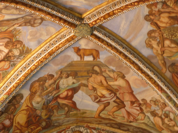 Detail from the ceiling of Lipari Cathedral (the golden calf)