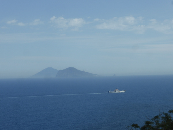 Car ferry in front of Panarea and Stromboli
